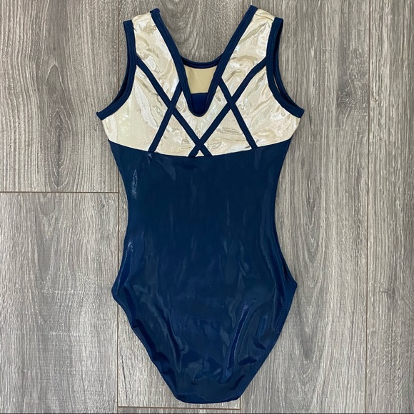 Alpha Factor blue & gold gymnastics leotard - Picture 2 of 2